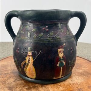 Bob's Pottery Large Bean Pot Primitive Christmas Colors 0503062 Lang & Wise Folk